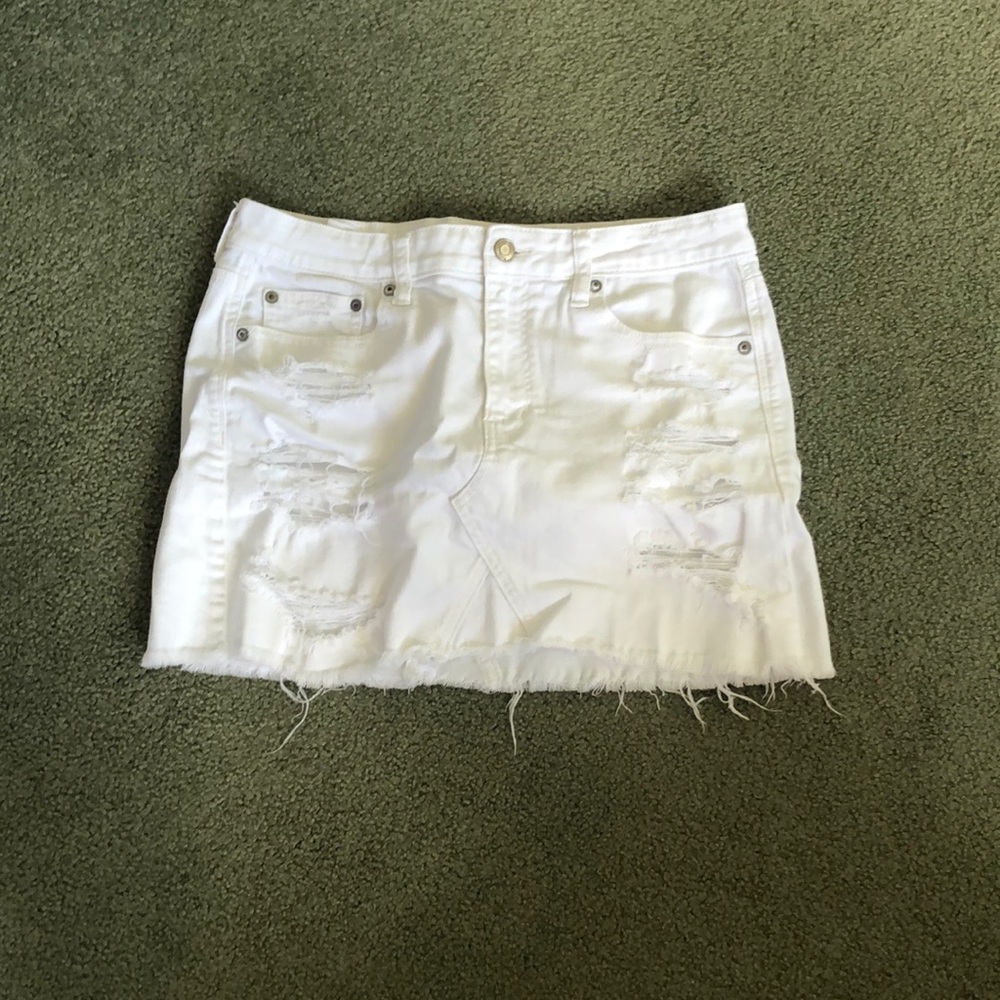 White ripped jeans skirt